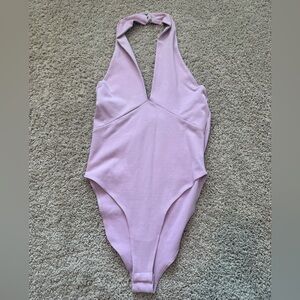 Zara Lilac Halter Plunge One-Piece Bodysuit